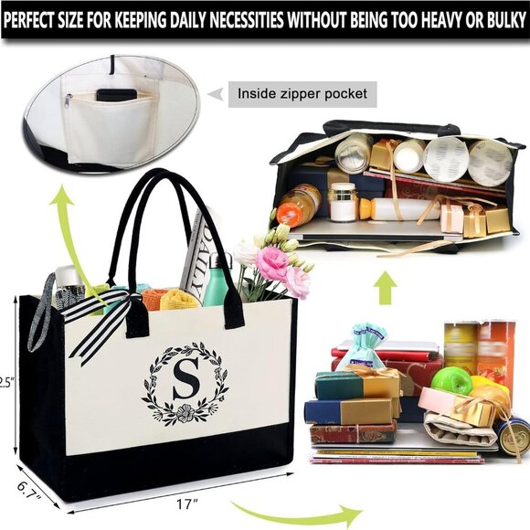 Personalized Embroidered Canvas Tote Bag for Women Large Beach Work Gift - Picture 6 of 8